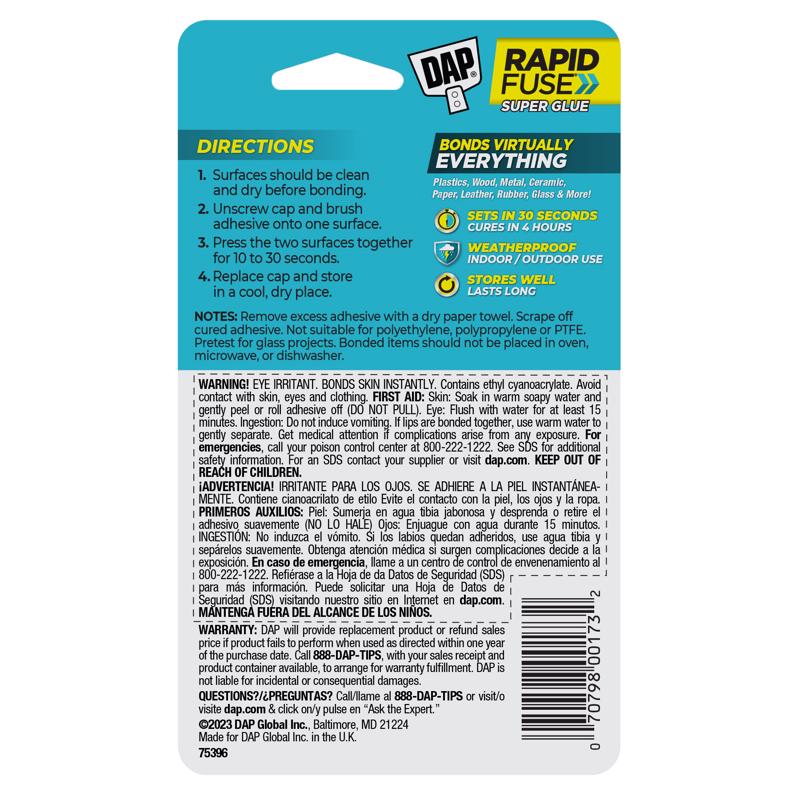 DAP Rapid Fuse High Strength Glue All Purpose Brush On 0.56 oz