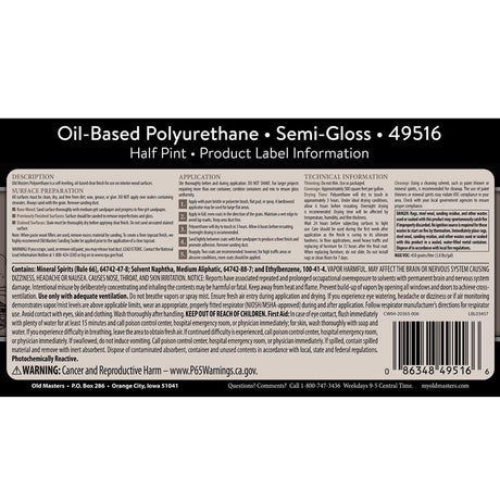 Old Masters Semi-Gloss Clear Oil-Based Polyurethane 0.5 pt