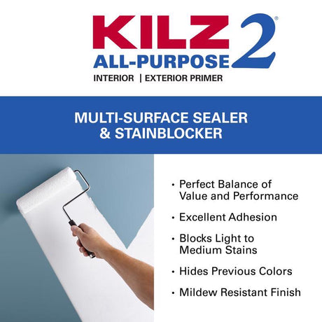 KILZ White Flat Water-Based Acrylic Stain Blocking Primer 1 qt