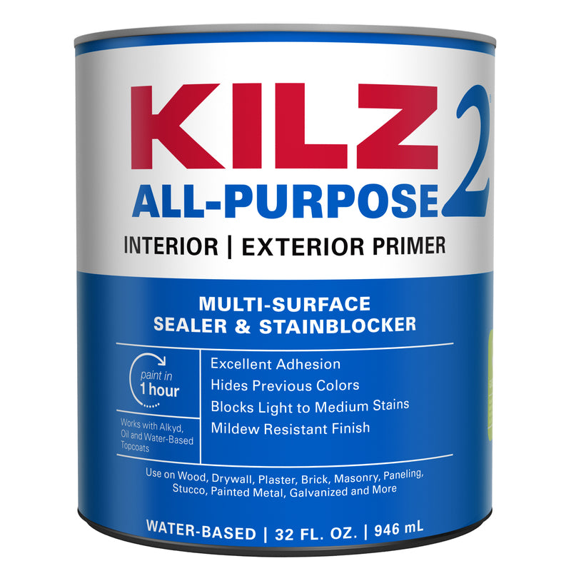 KILZ White Flat Water-Based Acrylic Stain Blocking Primer 1 qt