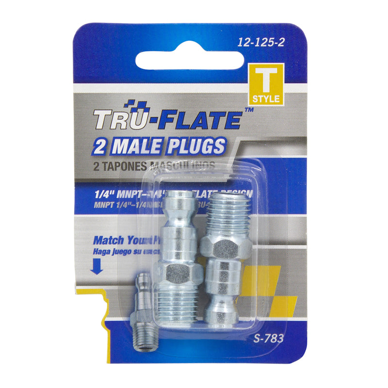 Tru-Flate Steel 1/4 in. T-Style Plug 1/4 in. Male 2 pc