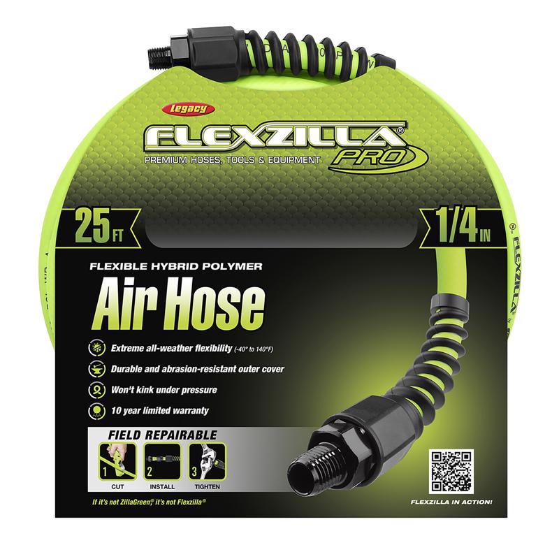 Flexzilla Pro 25 ft. L X 1/4 in. D Hybrid Polymer Air Hose 300 psi Zilla Green