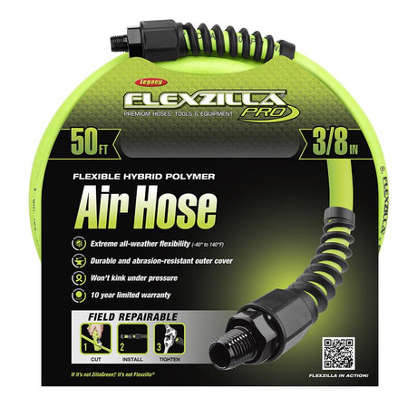 Flexzilla Pro 50 ft. L X 3/8 in. D Hybrid Polymer Air Hose 300 psi Zilla Green