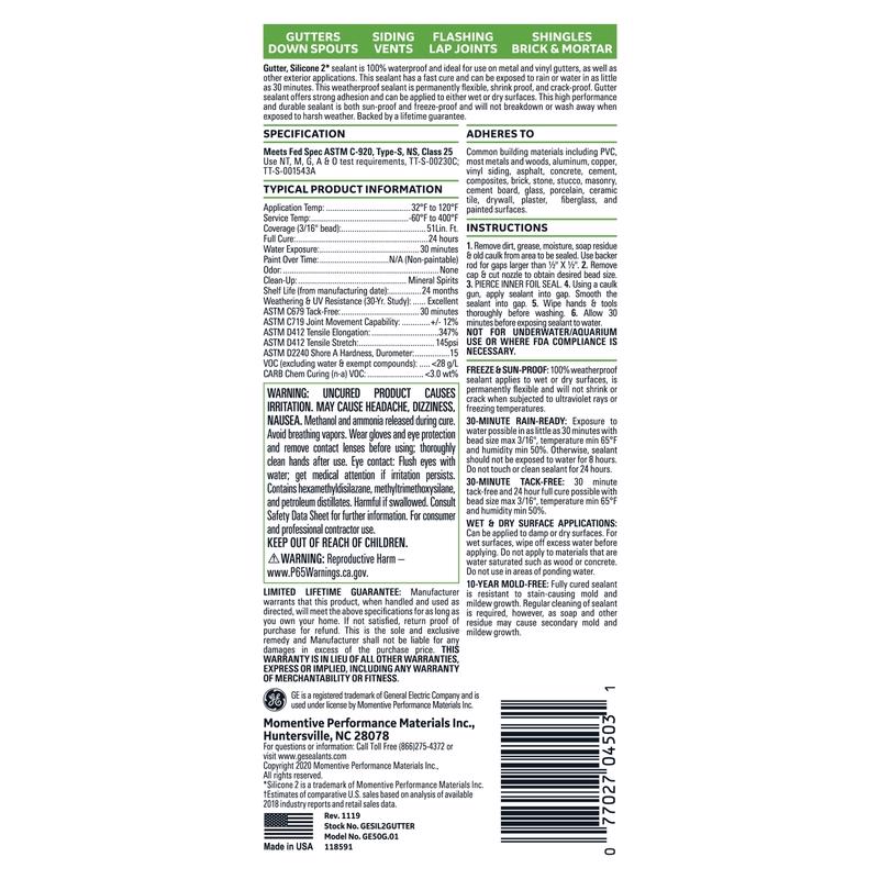 GE Advanced Clear Silicone 2 Gutter and Flashing Caulk Sealant 10.1 oz