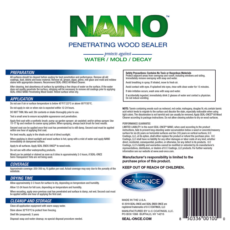 Seal-Once Nano Flat Clear Water-Based Premium Wood Sealer 1 gal