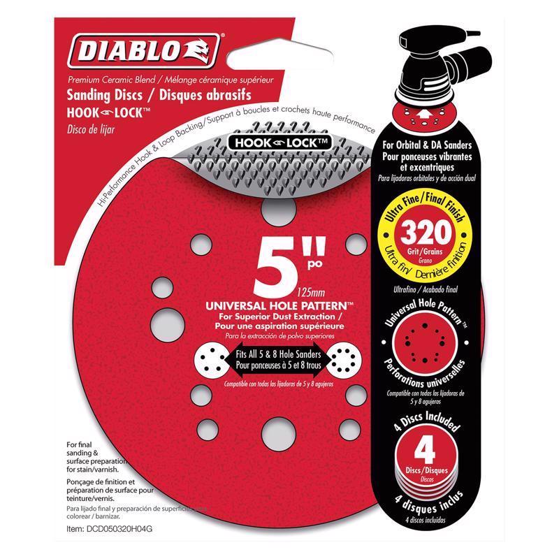 Diablo 5 in. Ceramic Blend Hook and Lock Sanding Disc 320 Grit Super Fine 4 pk