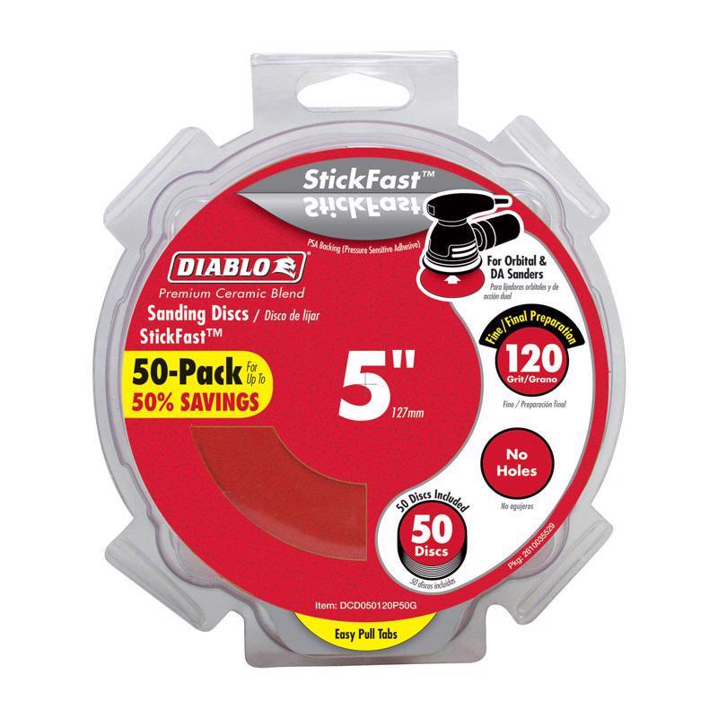 Diablo StickFast 5 in. Ceramic Blend Adhesive Sanding Disc 120 Grit Fine 50 pk