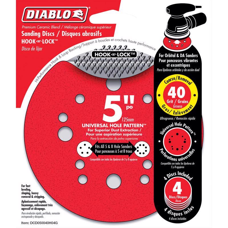 Diablo 5 in. Ceramic Blend Hook and Lock Sanding Disc 40 Grit Ultra Coarse 4 pk