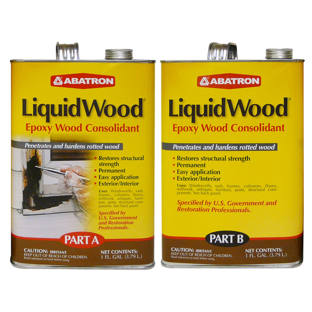 Abatron LiquidWood Kit - 2 Gallon - 2-Part Structural Wood Epoxy Resin - Wood Hardener and Consolidant - Perfect Primer for WoodEpox Epoxy Wood Filler