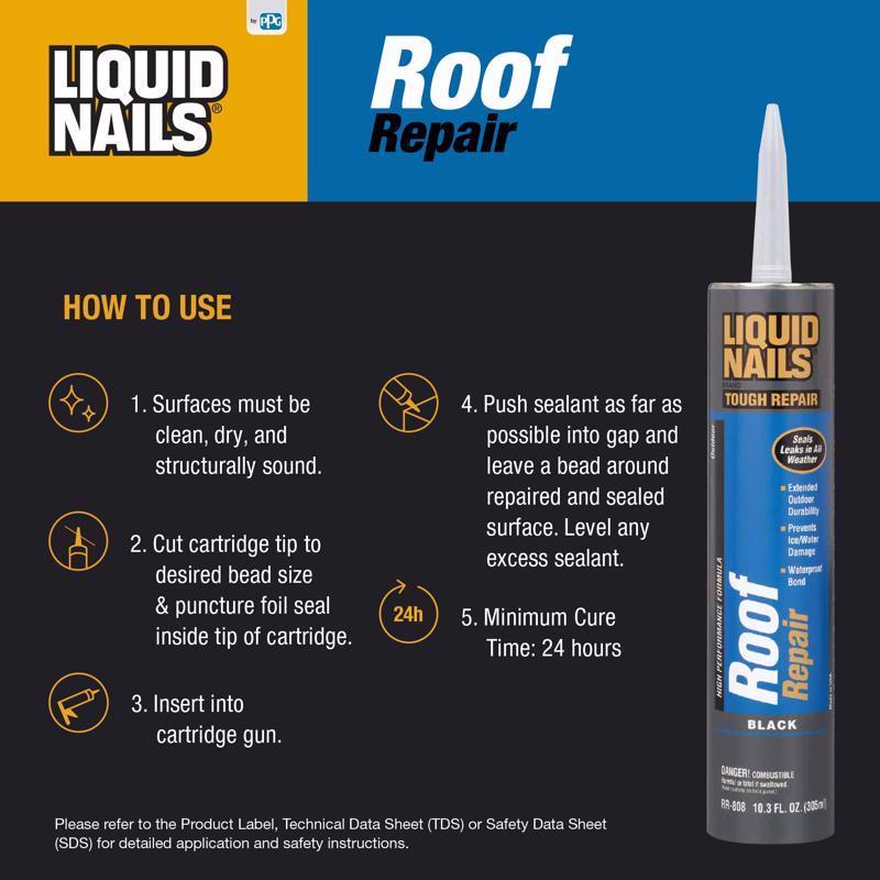 Liquid Nails Tough Repair Black Latex Caulk Sealant 10.3 oz