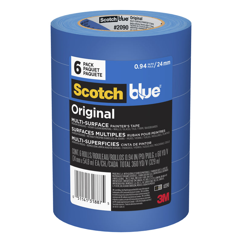 ScotchBlue 0.94 in. W X 60 yd L Blue Medium Strength Original Painter's Tape 6 pk
