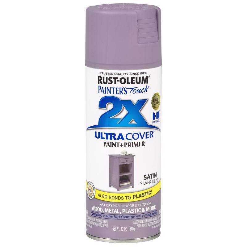 Rust-Oleum Painters Touch 2X Satin Silver Lilac Paint+Primer Spray Paint 12 oz