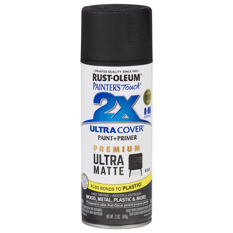 Rust-Oleum Painter's Touch 2X Ultra Cover Ultra Matte Black Paint+Primer Spray Paint 12 oz