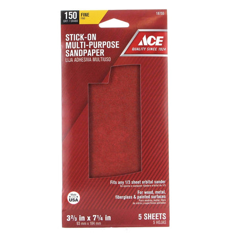 Ace 7-1/4 in. L X 3-2/3 in. W 150 Grit Aluminum Oxide Sandpaper 5 pk