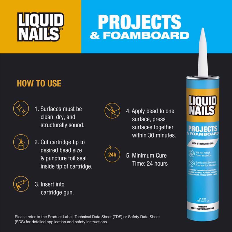 Liquid Nails Projects & Foamboard High Strength Latex Adhesive 10 oz