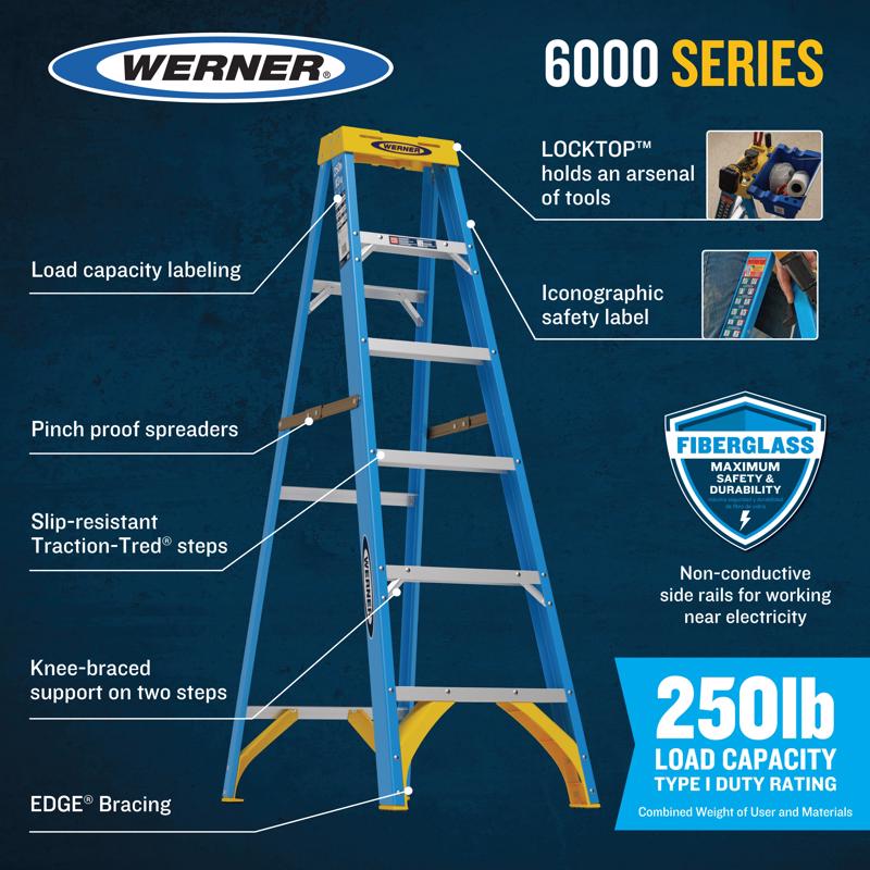 Werner 4 ft. H Fiberglass Step Ladder Type I 250 lb. capacity