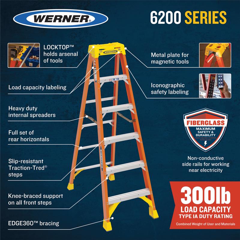 Werner 4 ft. H Fiberglass Step Ladder Type IA 300 lb. capacity