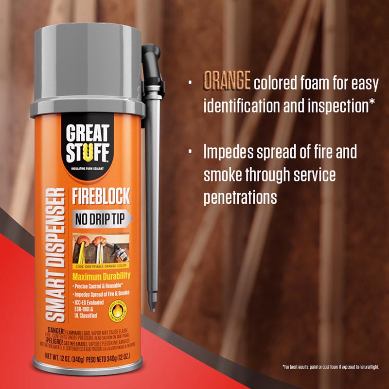 Great Stuff Smart Dispenser Orange Polyurethane Fireblock Foam Sealant 12 oz