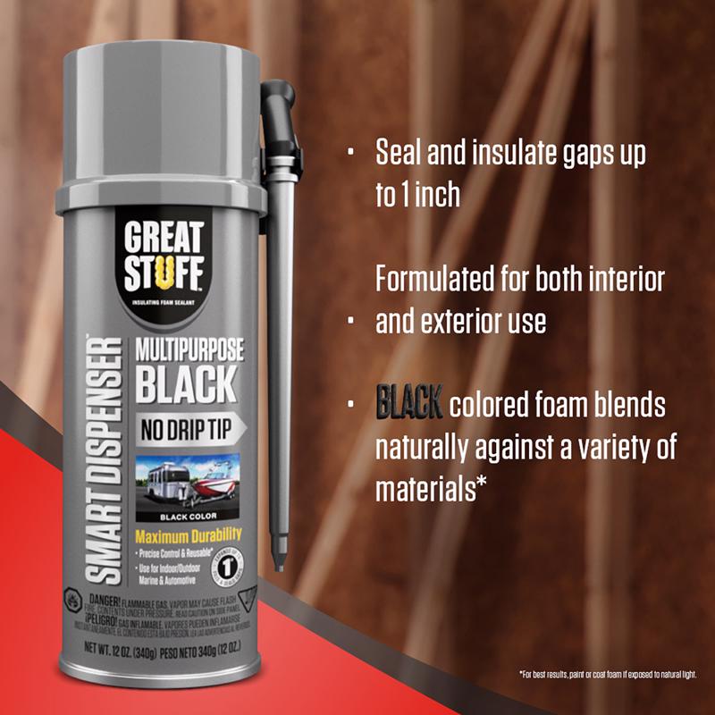 Great Stuff Smart Dispenser Black Polyurethane Multipurpose Foam Sealant 12 oz