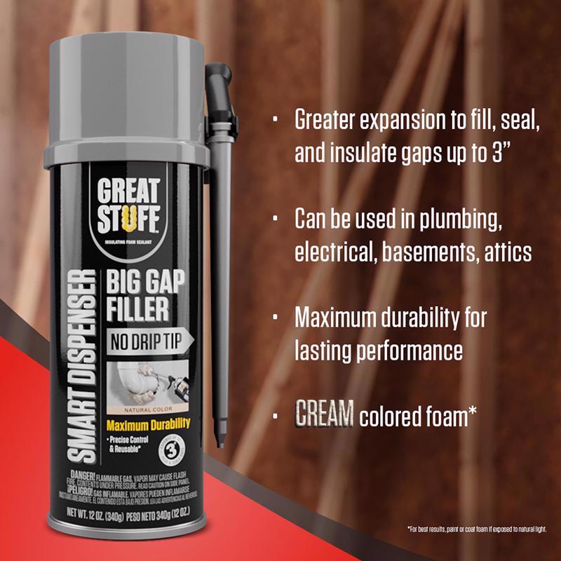 Great Stuff Smart Dispenser Ivory Polyurethane Insulating Foam Sealant 12 oz