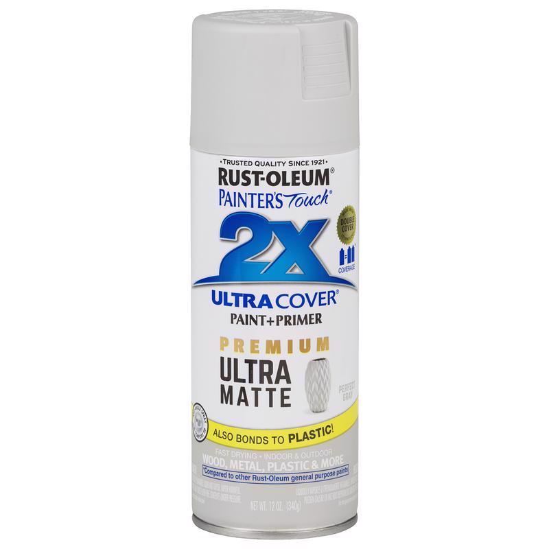 Rust-Oleum Painter's Touch 2X Ultra Cover Ultra Matte Perfect Gray Paint+Primer Spray Paint 12 oz