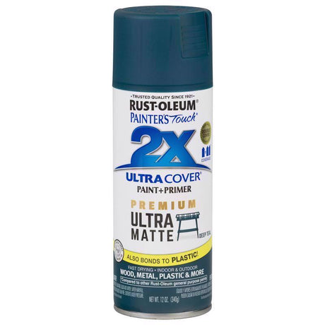 Rust-Oleum Painter's Touch 2X Ultra Cover Ultra Matte Deep Teal Paint+Primer Spray Paint 12 oz