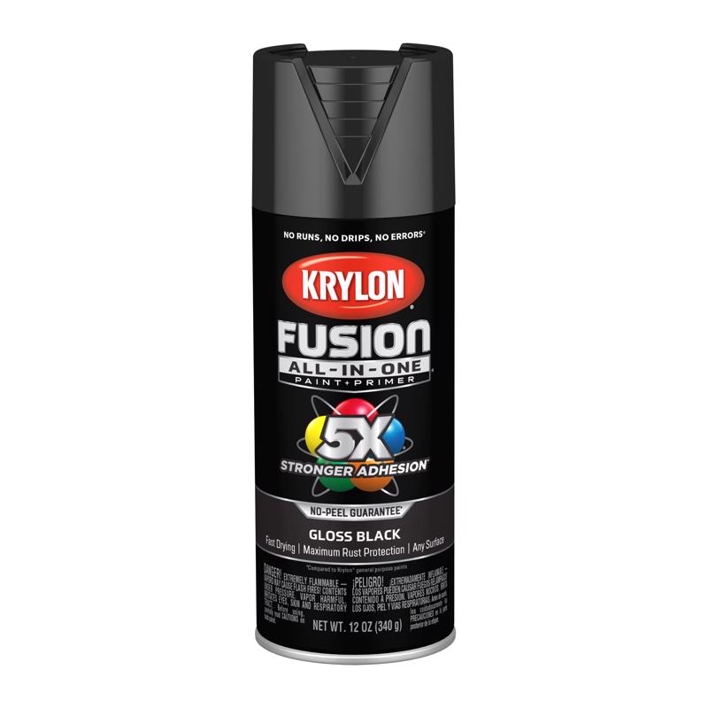 Krylon Fusion All-In-One Gloss Black Paint+Primer Spray Paint 12 oz