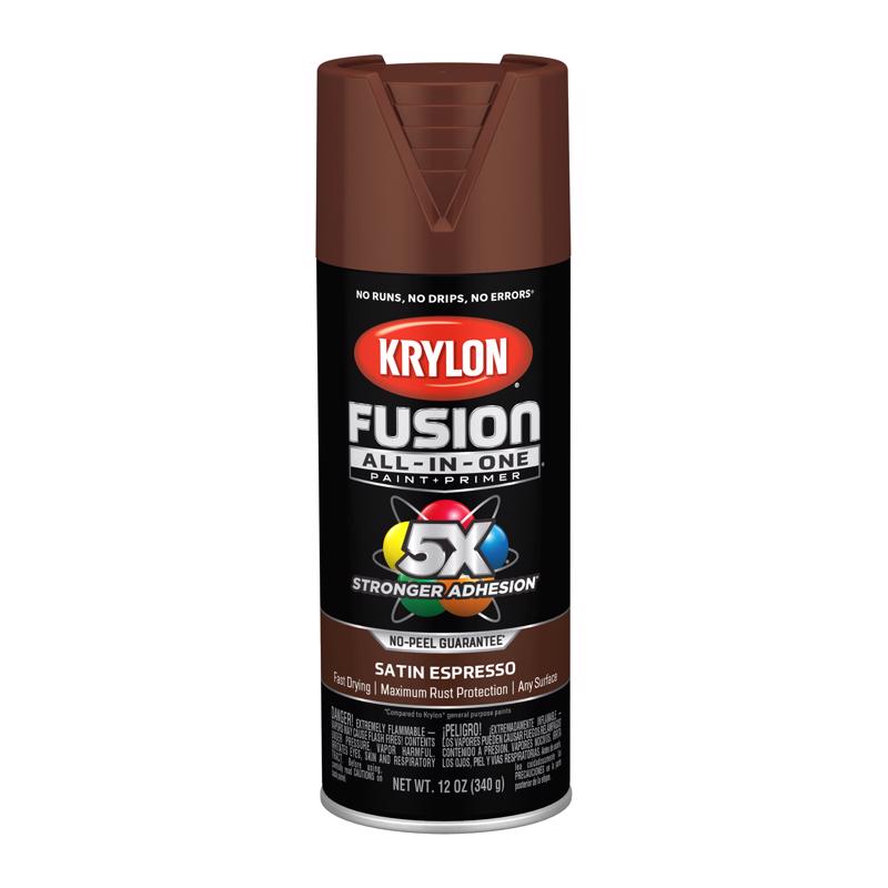 Krylon Fusion All-In-One Satin Espresso Paint+Primer Spray Paint 12 oz