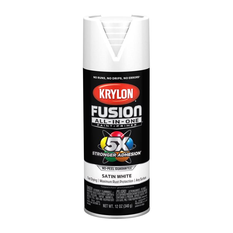 Krylon Fusion All-In-One Satin White Paint+Primer Spray Paint 12 oz