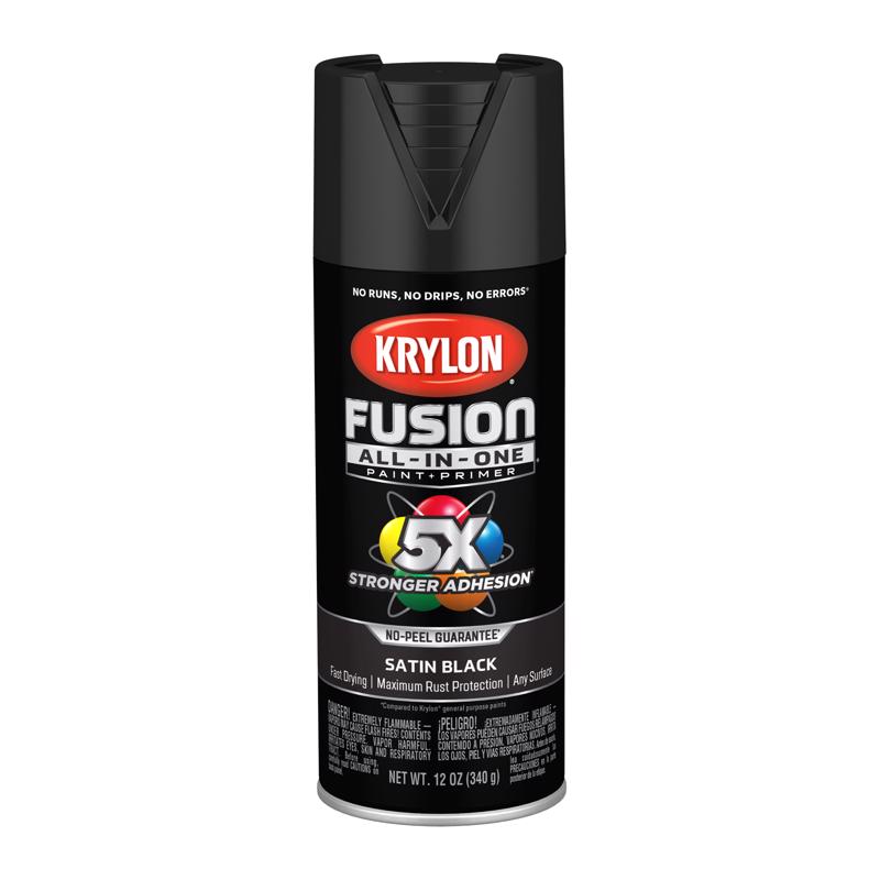 Krylon Fusion All-In-One Satin Black Paint+Primer Spray Paint 12 oz