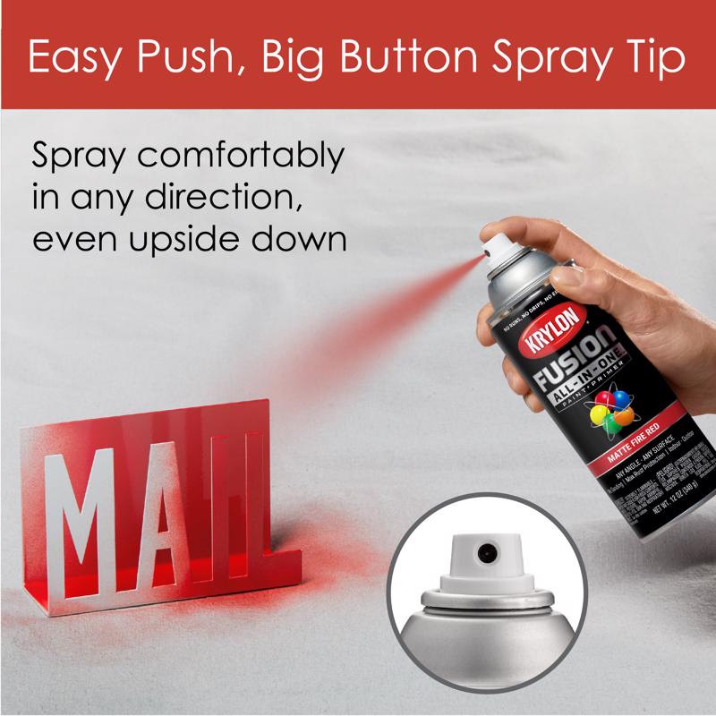 Krylon Fusion All-In-One Matte Fire Red Paint+Primer Spray Paint 12 oz