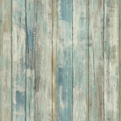 RoomMates 20.5 in. H X 16.5 ft. L Distressed Wood Blue Vinyl Peel and Stick Wallpaper