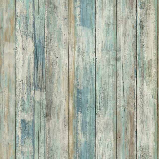 RoomMates 20.5 in. H X 16.5 ft. L Distressed Wood Blue Vinyl Peel and Stick Wallpaper