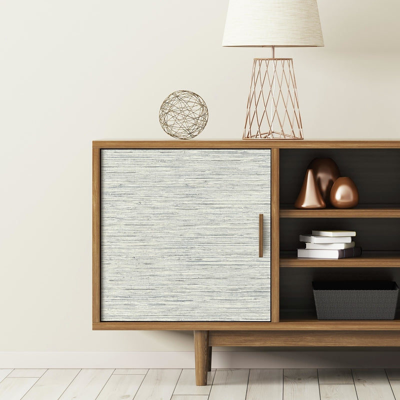 RoomMates 20.5 in. H X 16.5 ft. L Grasscloth Grey Vinyl Peel and Stick Wallpaper