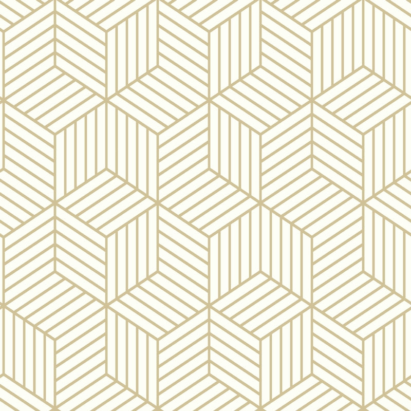 RoomMates 20.5 in. H X 16.5 ft. L Striped Hexagon White/Gold Vinyl Peel and Stick Wallpaper