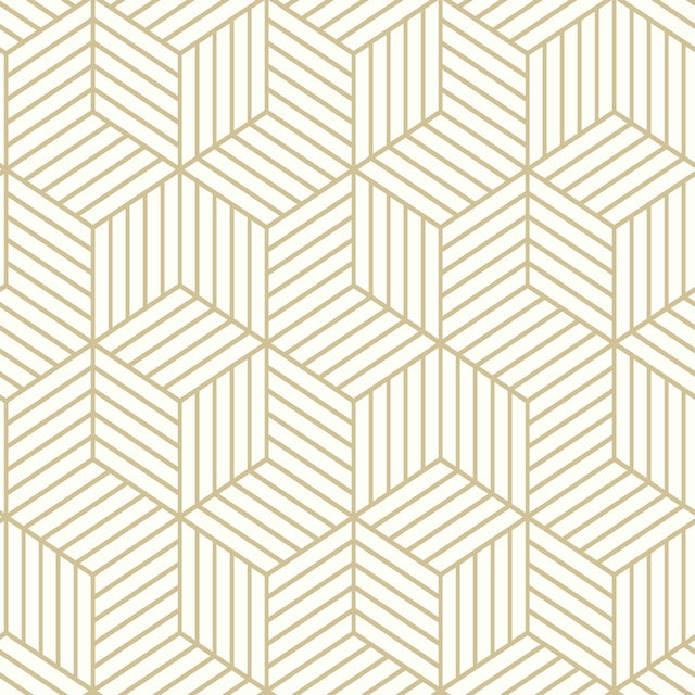RoomMates 20.5 in. H X 16.5 ft. L Striped Hexagon White/Gold Vinyl Peel and Stick Wallpaper