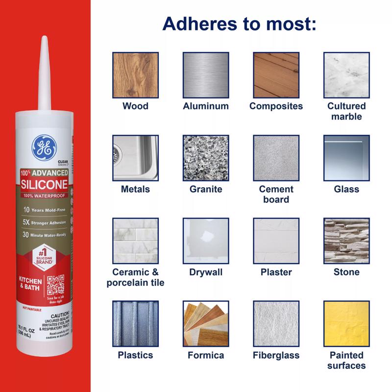 GE Advanced Almond Silicone 2 Kitchen and Bath Caulk Sealant 10.1 oz