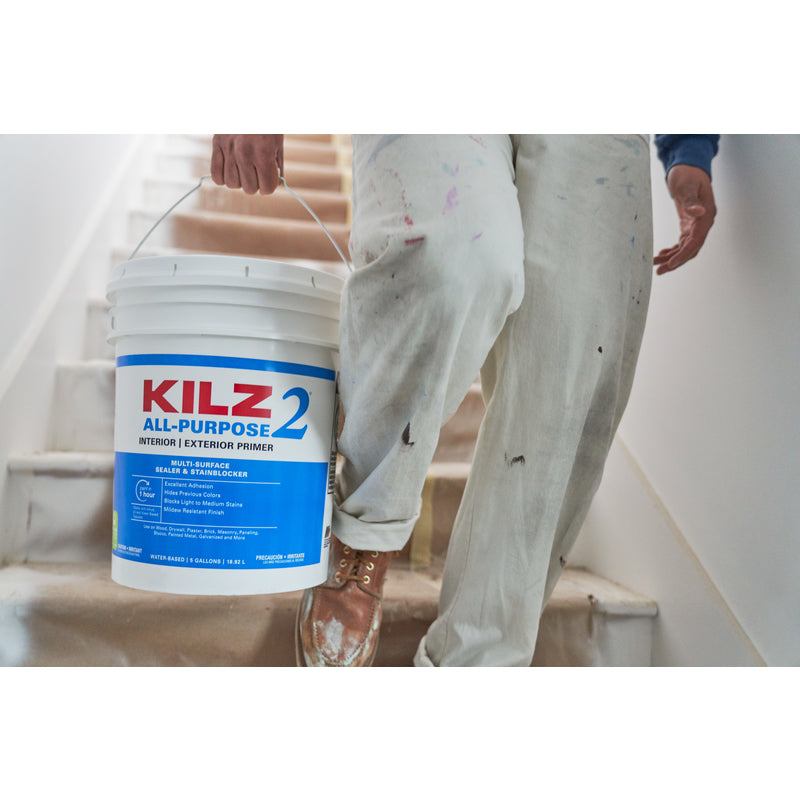 KILZ White Flat Water-Based Acrylic Stain Blocking Primer 5 gal