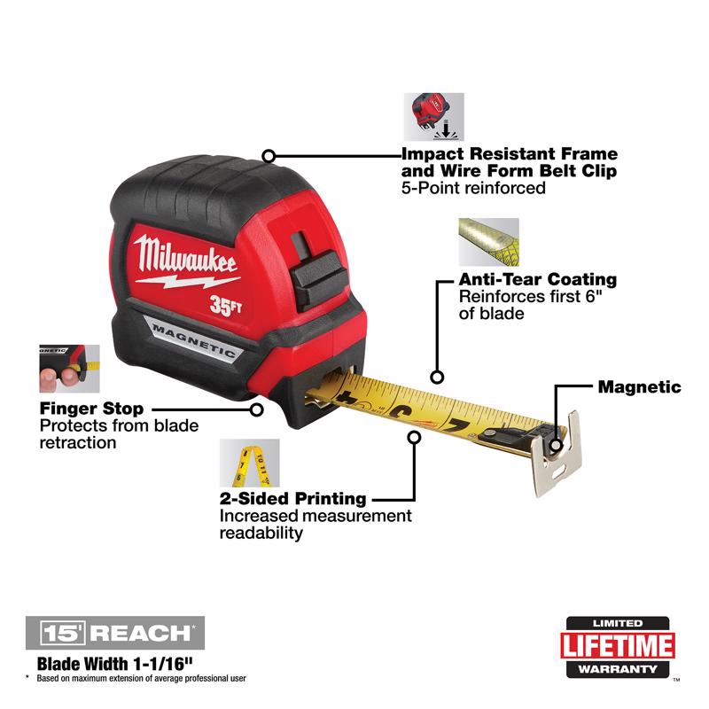 Milwaukee 35 ft. L X 1 in. W Compact Wide Blade Magnetic Tape Measure 1 pk