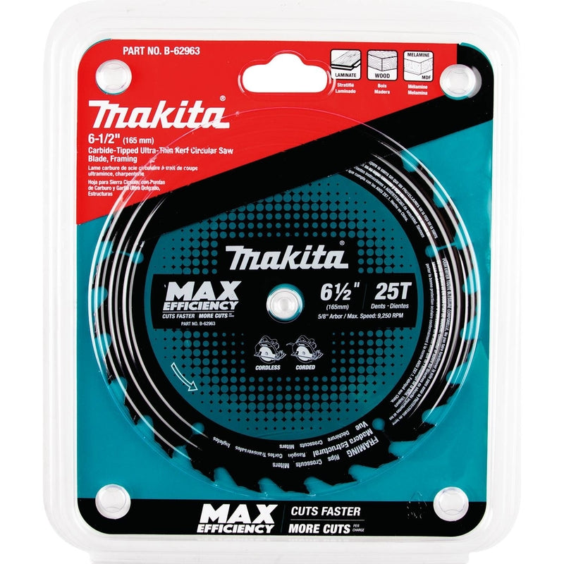 Makita 6-1/2 in. D X 5/8 in. Max Efficiency Carbide Tipped Circular Saw Blade 25 teeth 1 pk