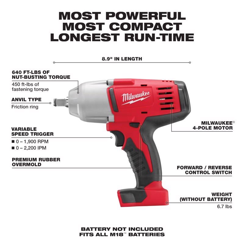 Milwaukee M18 1/2 in. Cordless Brushed Impact Wrench Tool Only