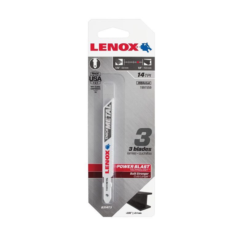 Lenox 3-5/8 in. Bi-Metal T-Shank Thick Metal Jig Saw Blade 14 TPI 3 pk