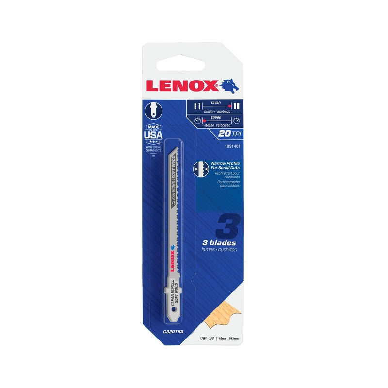 Lenox 3-1/2 in. Metal T-Shank Clean Scroll Jig Saw Blade 20 TPI 3 pk