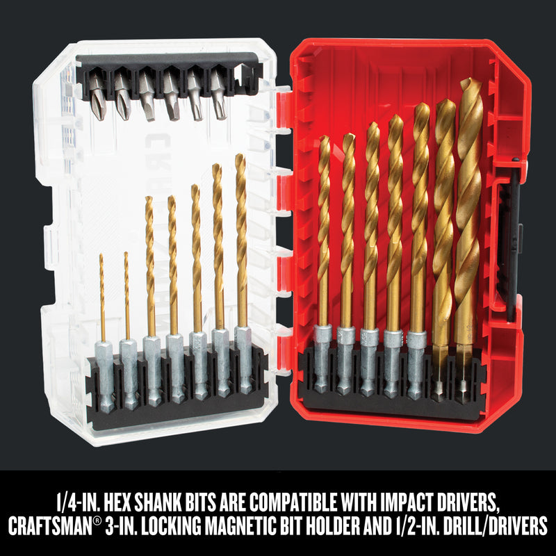 Craftsman Titanium Nitride Coating Drill and Driver Bit Set Hex Shank 21 pc