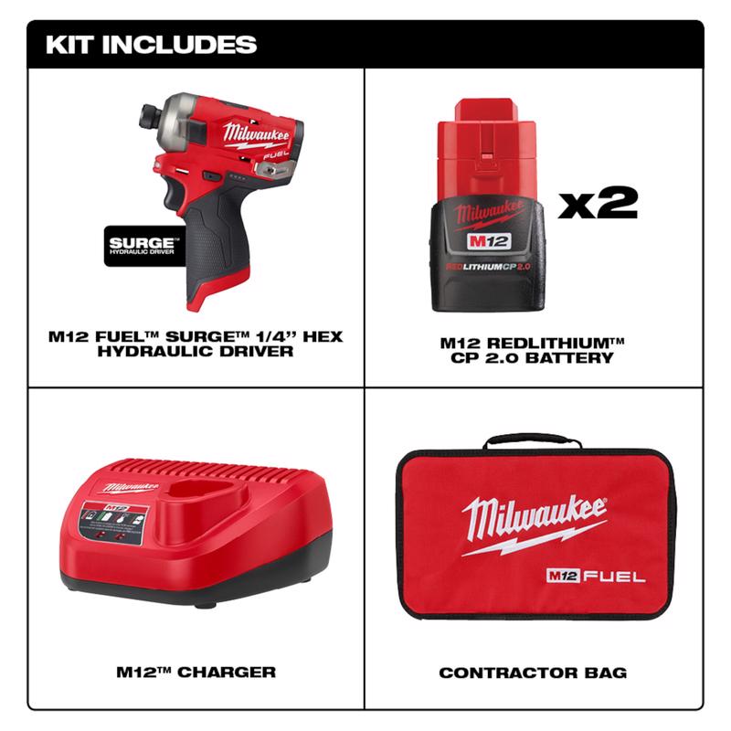 Milwaukee M12 FUEL SURGE 1/4 in. Cordless Brushless Hydraulic Impact Driver Kit (Battery & Charger)