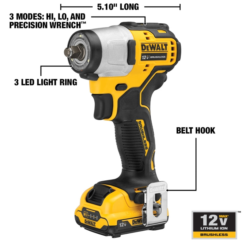 DeWalt 12V MAX 3/8 in. Cordless Brushless Impact Wrench Kit (Battery & Charger)