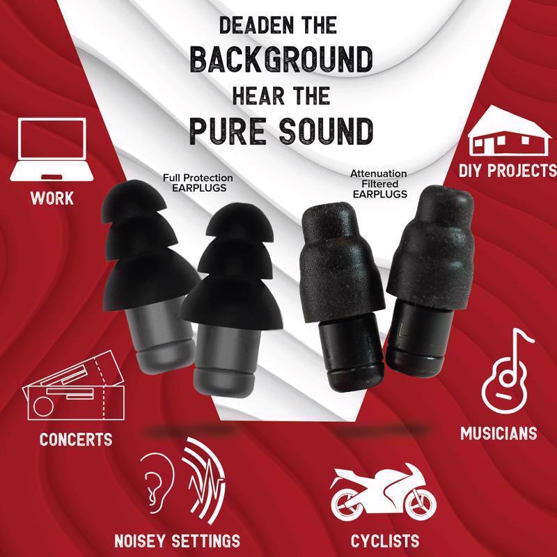 Plugfones Dynamics 29 dB Nylon/Silicone/Soft Foam Tri-flange Hearing Protector Black/Gray 2 pair