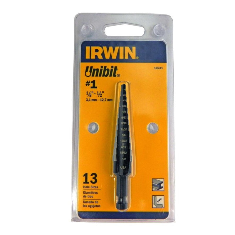Irwin Unibit 1/8 to 1/2 in. High Speed Steel Step Drill Bit Square Shank 1 pc