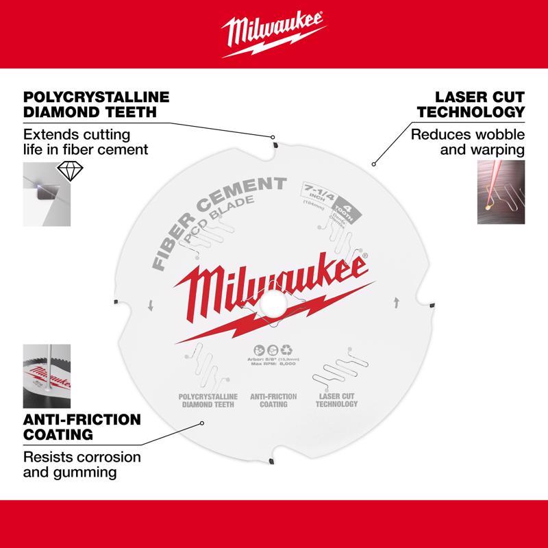 Milwaukee 7-1/4 in. D X 5/8 in. Polycrystalline Diamond Fiber Cement Blade 4 teeth 1 pk
