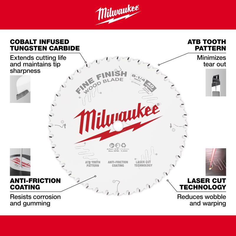 Milwaukee 8-1/4 in. D X 5/8 in. Fine Finish Tungsten Carbide Saw Blade 40 teeth 1 pk